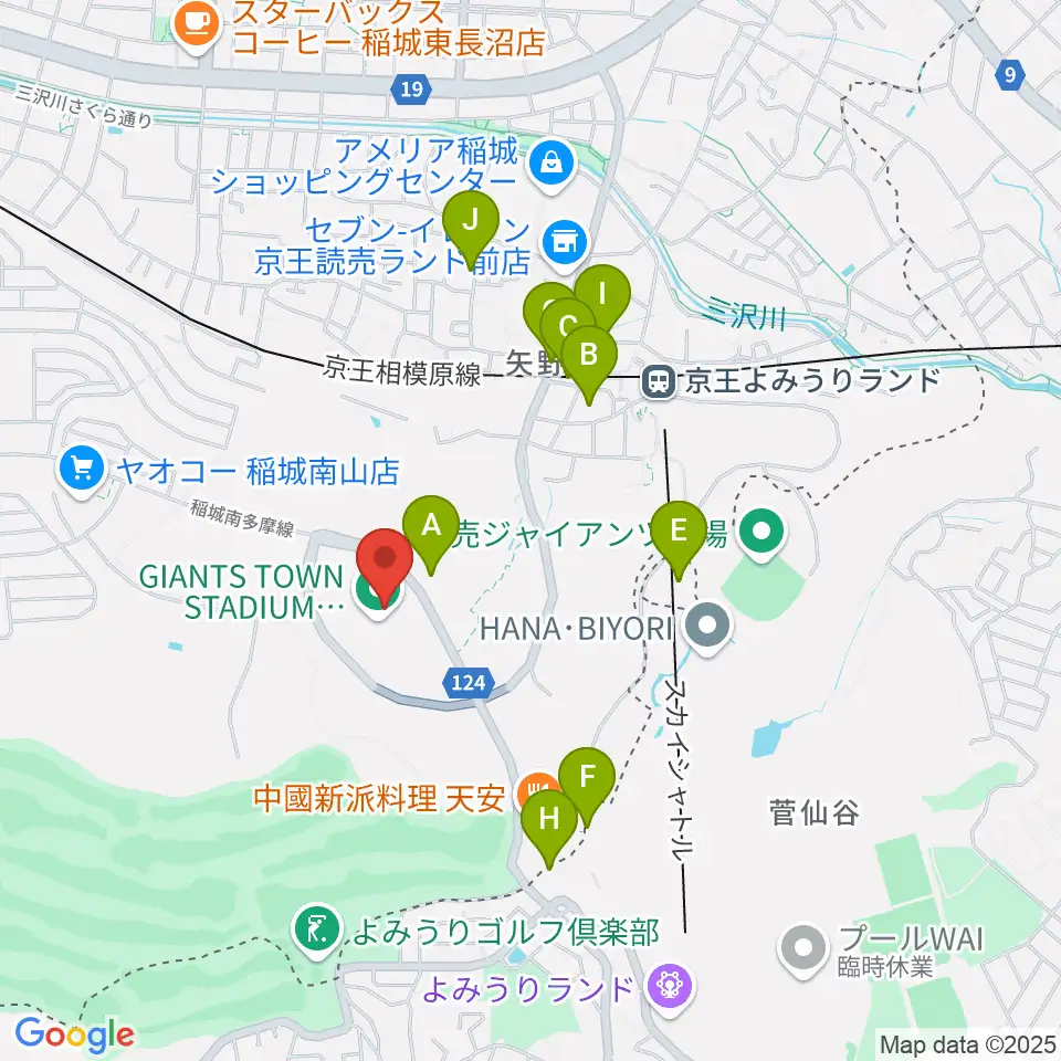 ジャイアンツタウンスタジアム周辺の駐車場・コインパーキング一覧地図