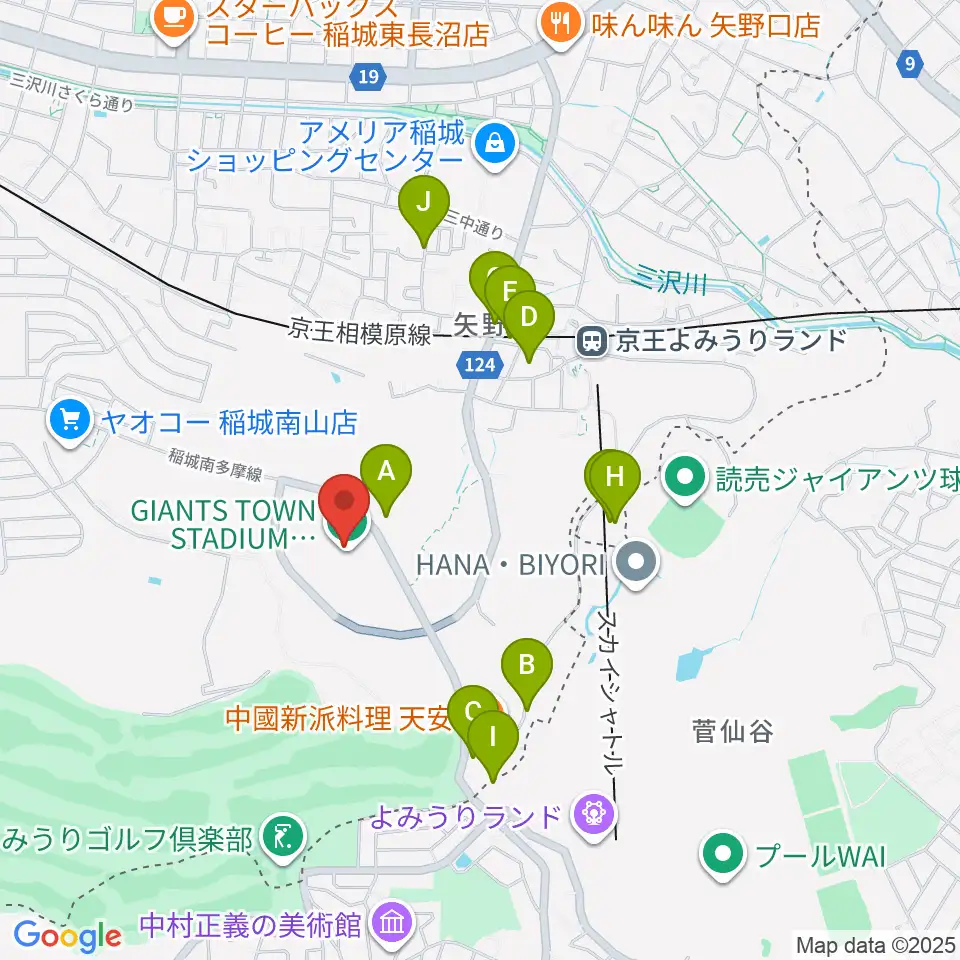 ジャイアンツタウンスタジアム周辺の駐車場・コインパーキング一覧地図