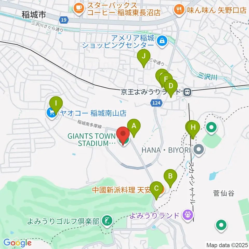 ジャイアンツタウンスタジアム周辺の駐車場・コインパーキング一覧地図