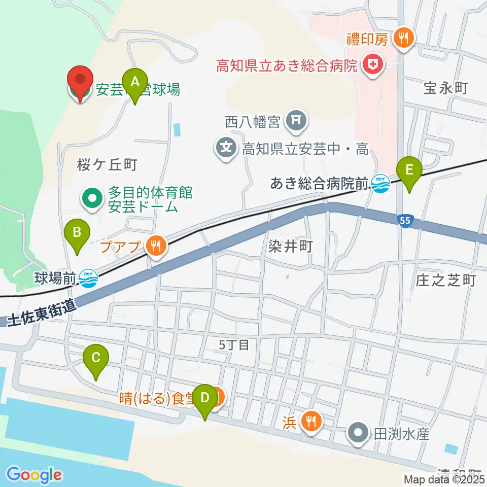 安芸市営球場(安芸タイガース球場)周辺の駐車場・コインパーキング一覧地図