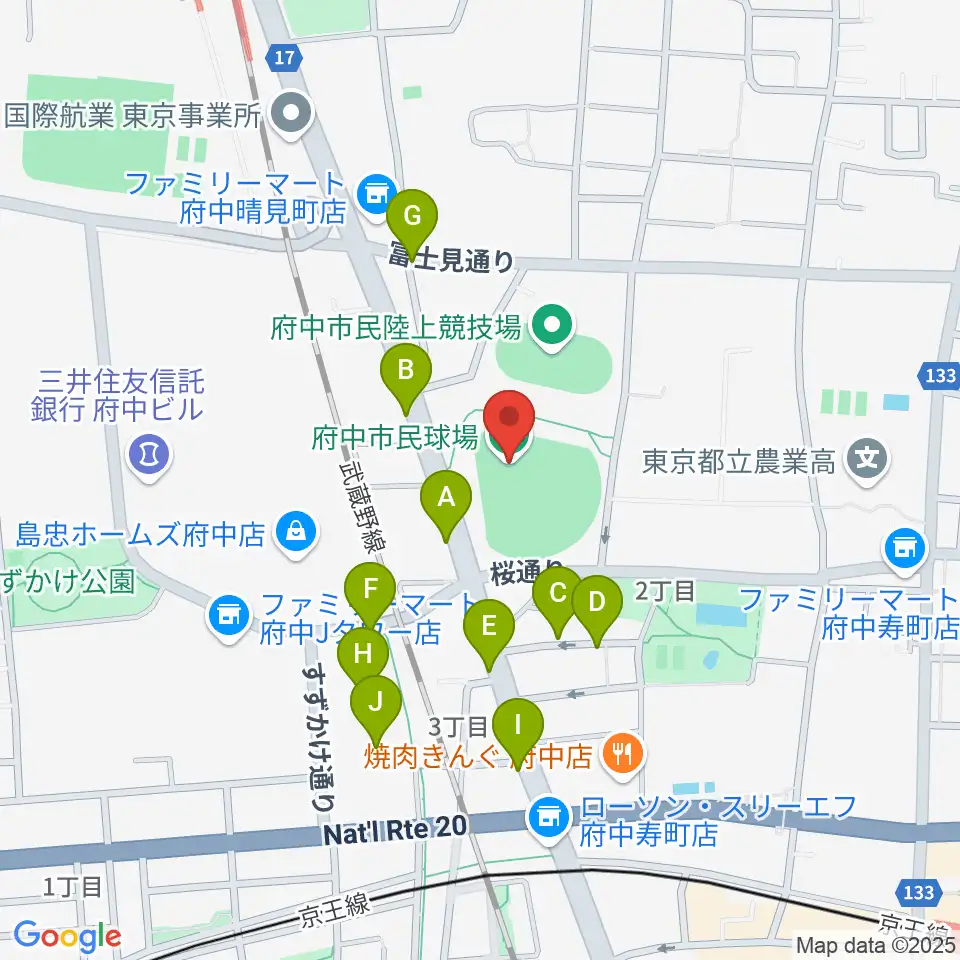 府中市民球場周辺の駐車場・コインパーキング一覧地図
