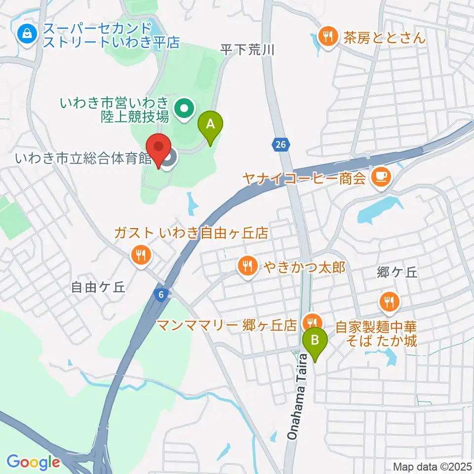 いわき市立総合体育館周辺の駐車場・コインパーキング一覧地図