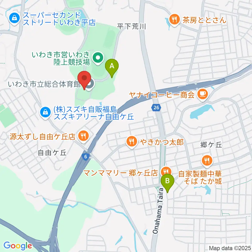 いわき市立総合体育館周辺の駐車場・コインパーキング一覧地図