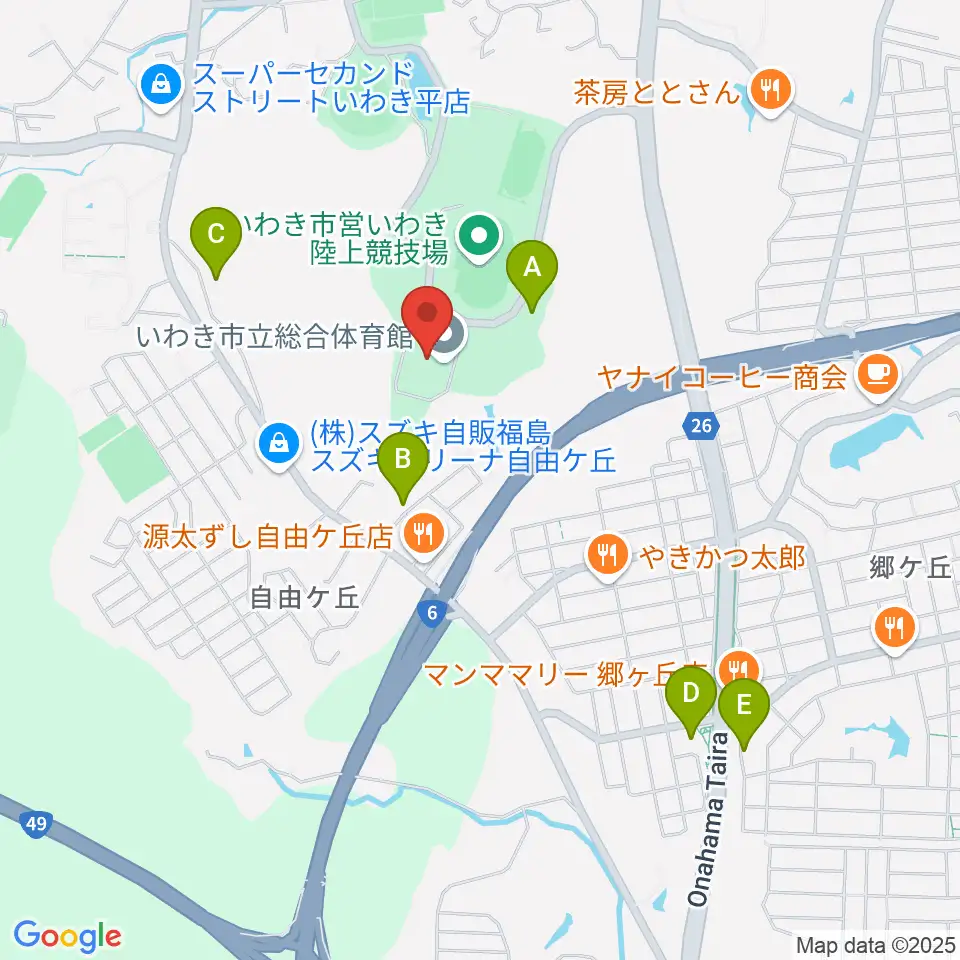 いわき市立総合体育館周辺の駐車場・コインパーキング一覧地図