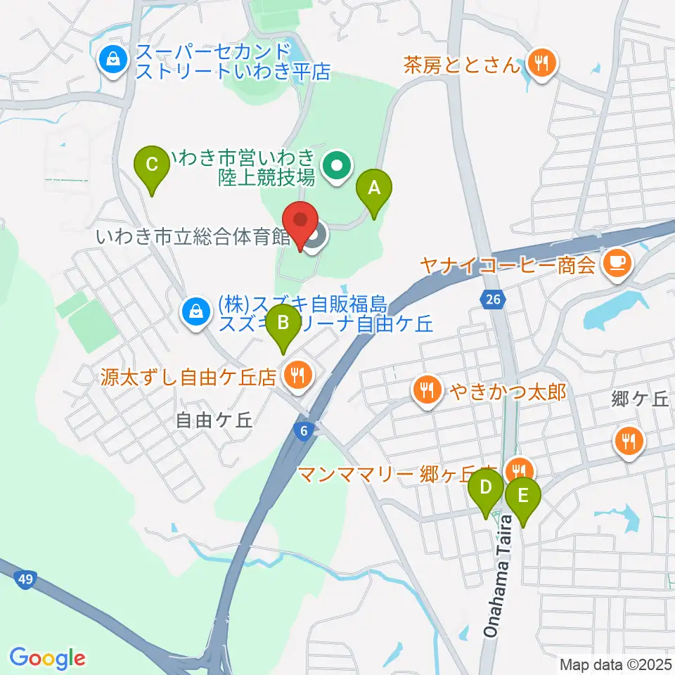 いわき市立総合体育館周辺の駐車場・コインパーキング一覧地図