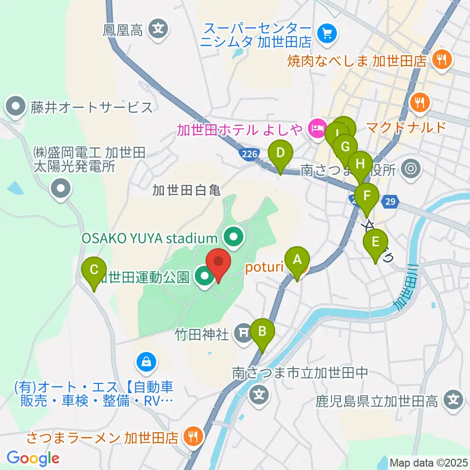 南さつま市加世田運動公園体育館周辺の駐車場・コインパーキング一覧地図