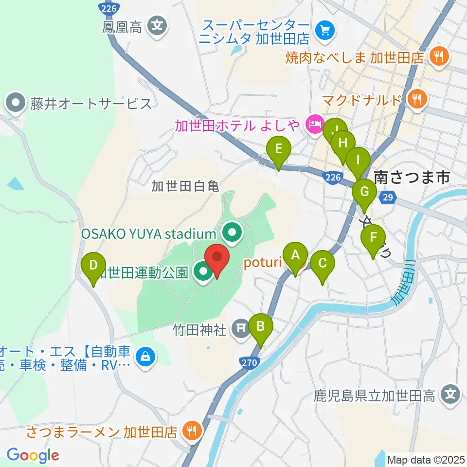 南さつま市加世田運動公園体育館周辺の駐車場・コインパーキング一覧地図