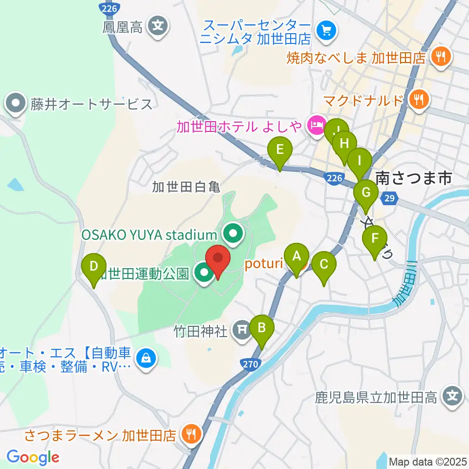 南さつま市加世田運動公園体育館周辺の駐車場・コインパーキング一覧地図