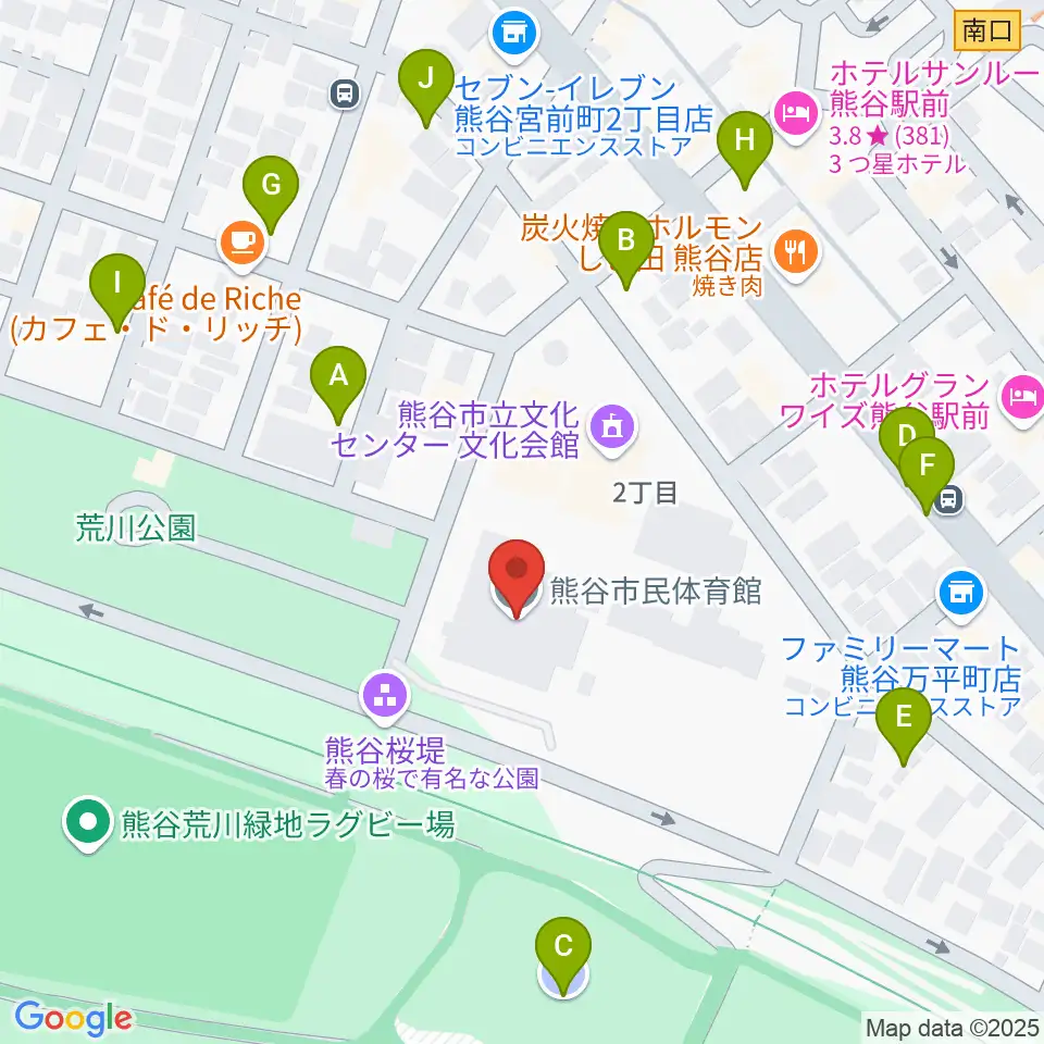 熊谷市立市民体育館周辺の駐車場・コインパーキング一覧地図