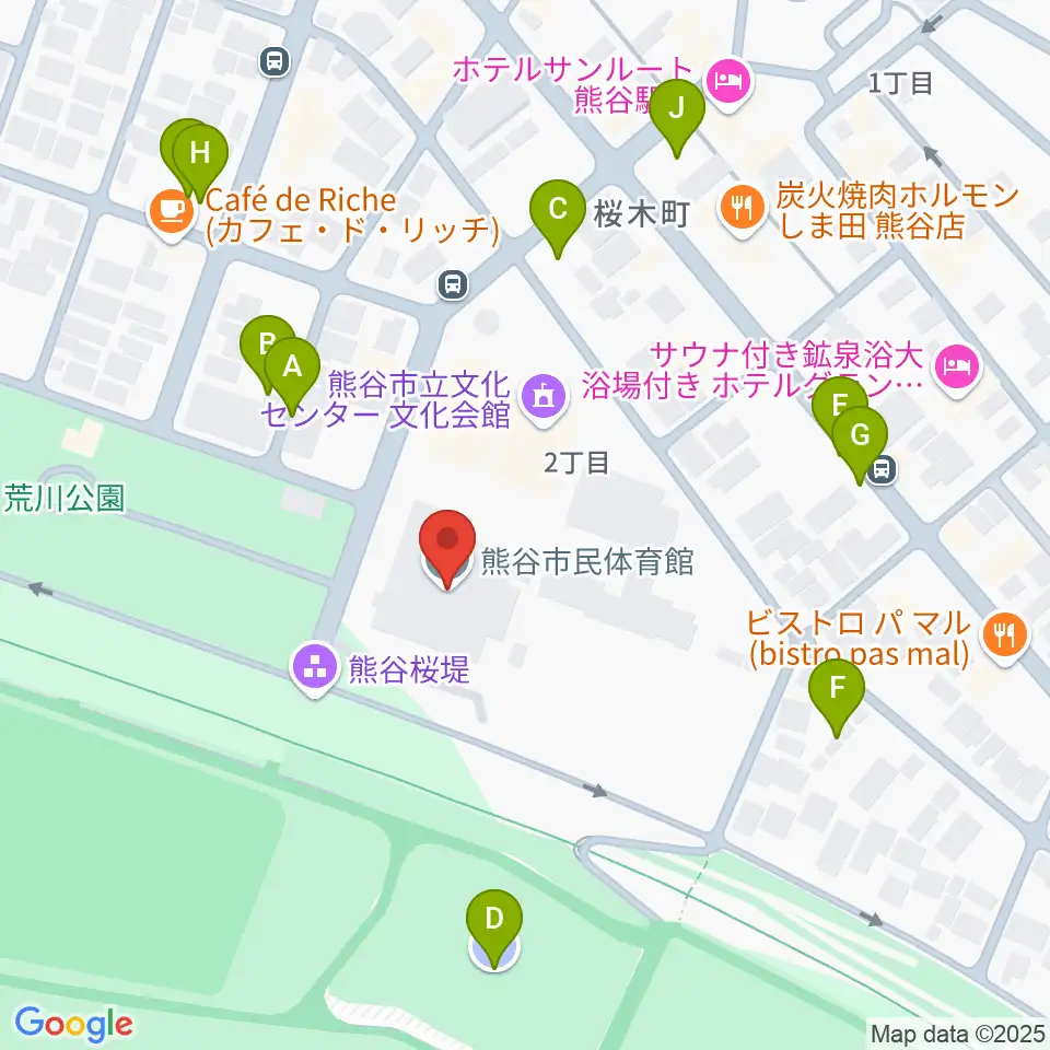 熊谷市立市民体育館周辺の駐車場・コインパーキング一覧地図