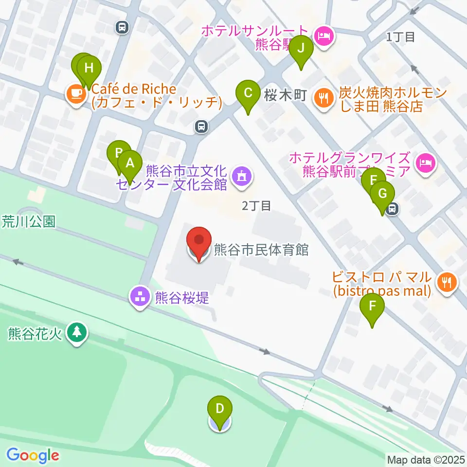 熊谷市立市民体育館周辺の駐車場・コインパーキング一覧地図