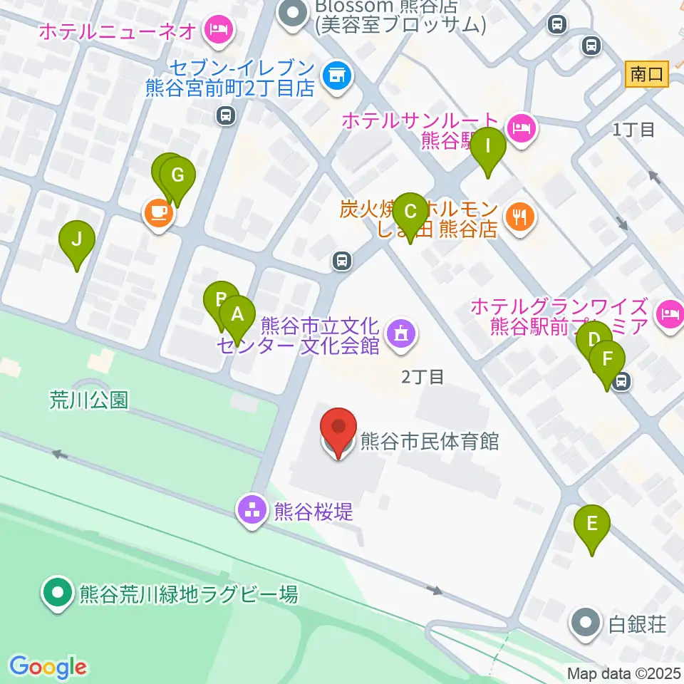 熊谷市立市民体育館周辺の駐車場・コインパーキング一覧地図