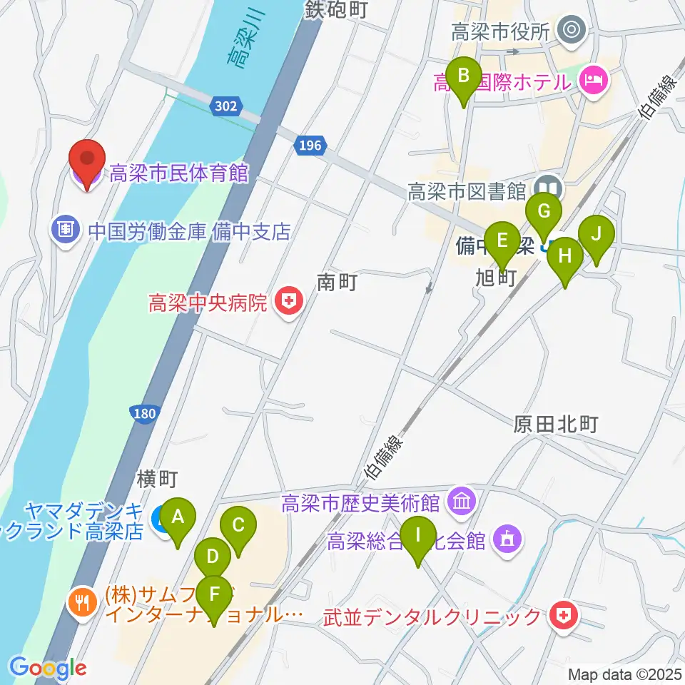 高梁市民体育館周辺の駐車場・コインパーキング一覧地図