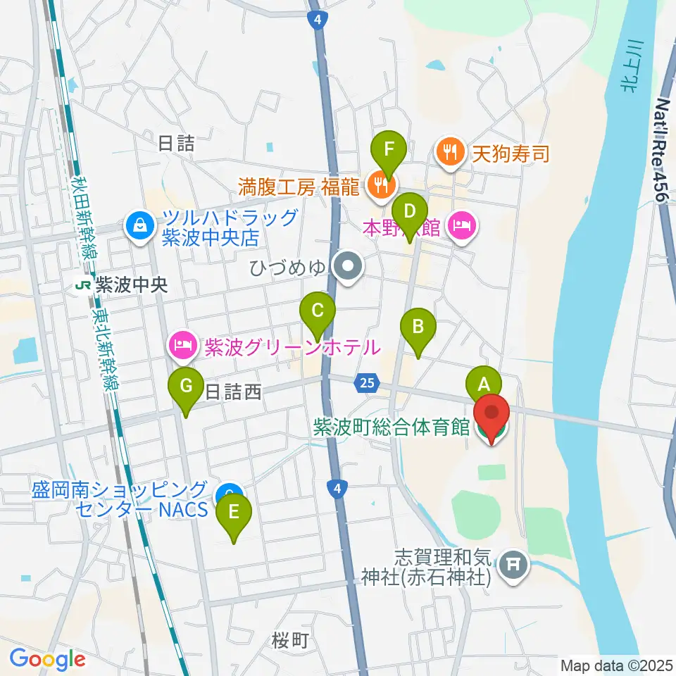 紫波町総合体育館周辺の駐車場・コインパーキング一覧地図
