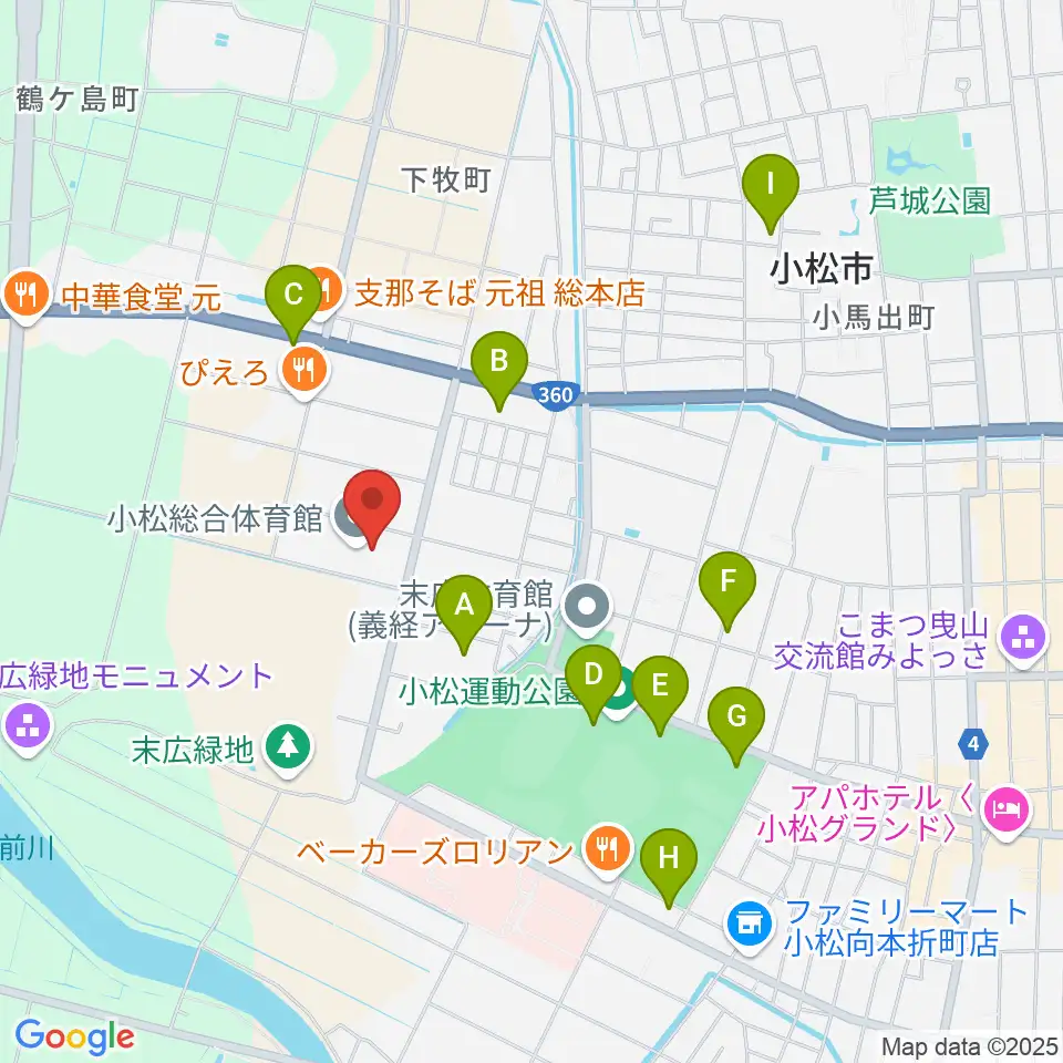 小松総合体育館周辺の駐車場・コインパーキング一覧地図