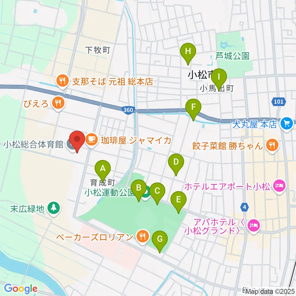 小松総合体育館周辺の駐車場・コインパーキング一覧地図