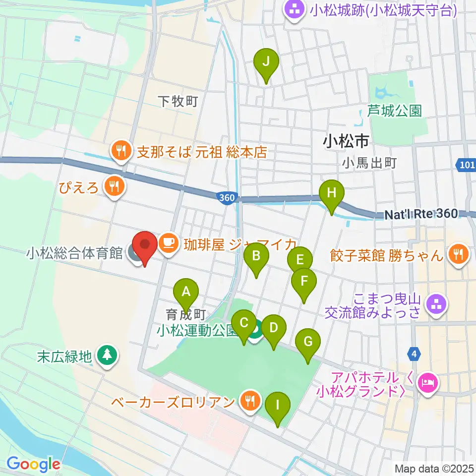 小松総合体育館周辺の駐車場・コインパーキング一覧地図