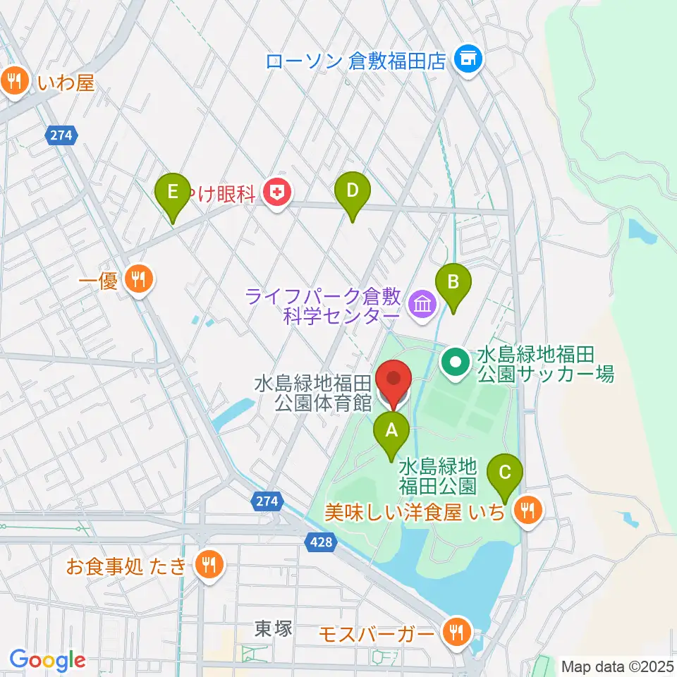 水島緑地福田公園体育館周辺の駐車場・コインパーキング一覧地図