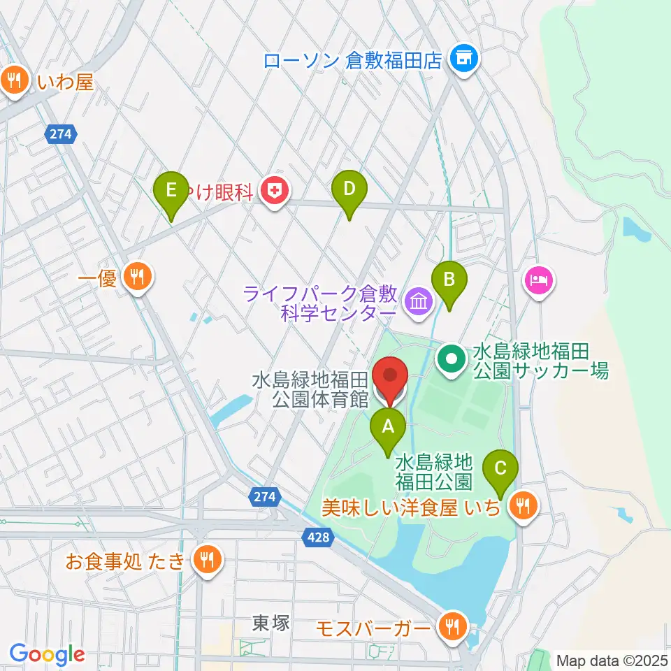 水島緑地福田公園体育館周辺の駐車場・コインパーキング一覧地図