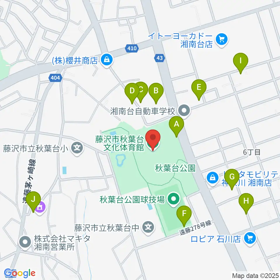 藤沢市秋葉台文化体育館周辺の駐車場・コインパーキング一覧地図