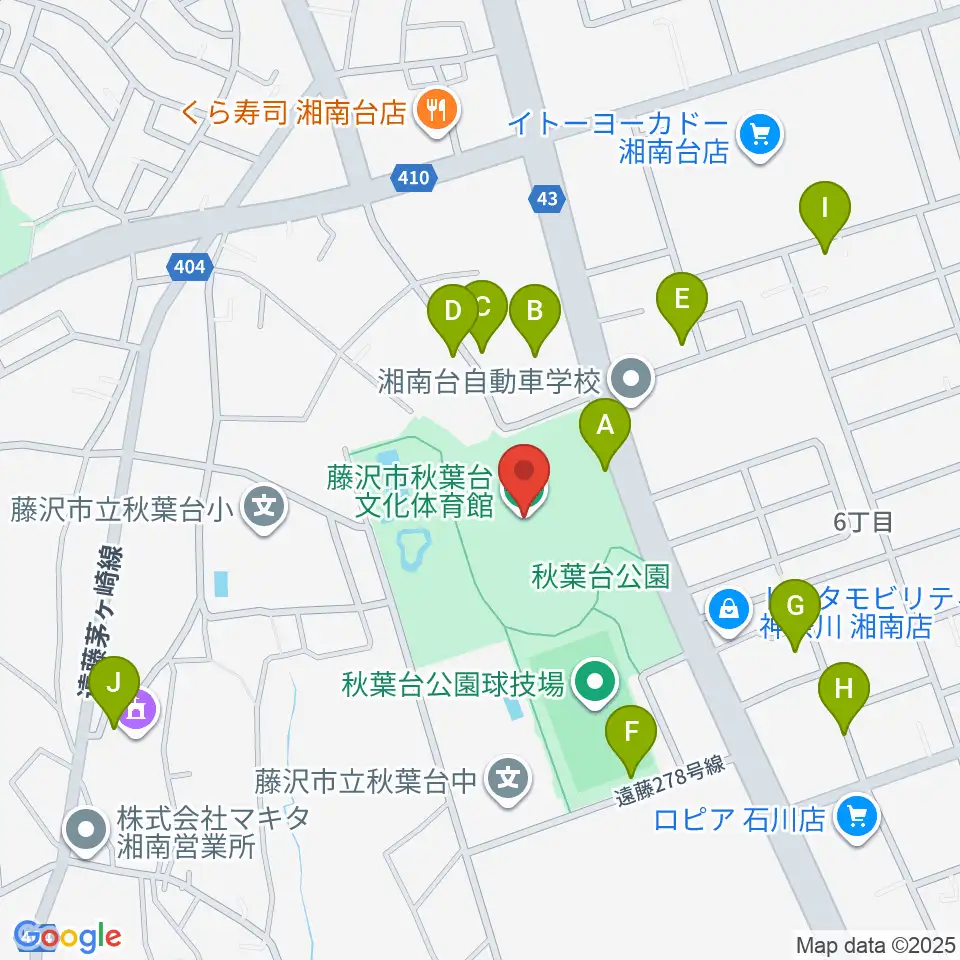 藤沢市秋葉台文化体育館周辺の駐車場・コインパーキング一覧地図