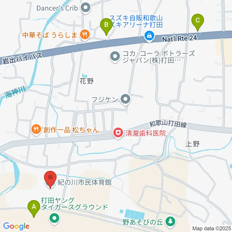 紀の川市民体育館周辺の駐車場・コインパーキング一覧地図