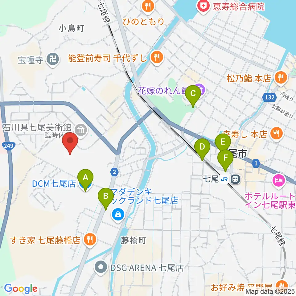 七尾総合市民体育館周辺の駐車場・コインパーキング一覧地図
