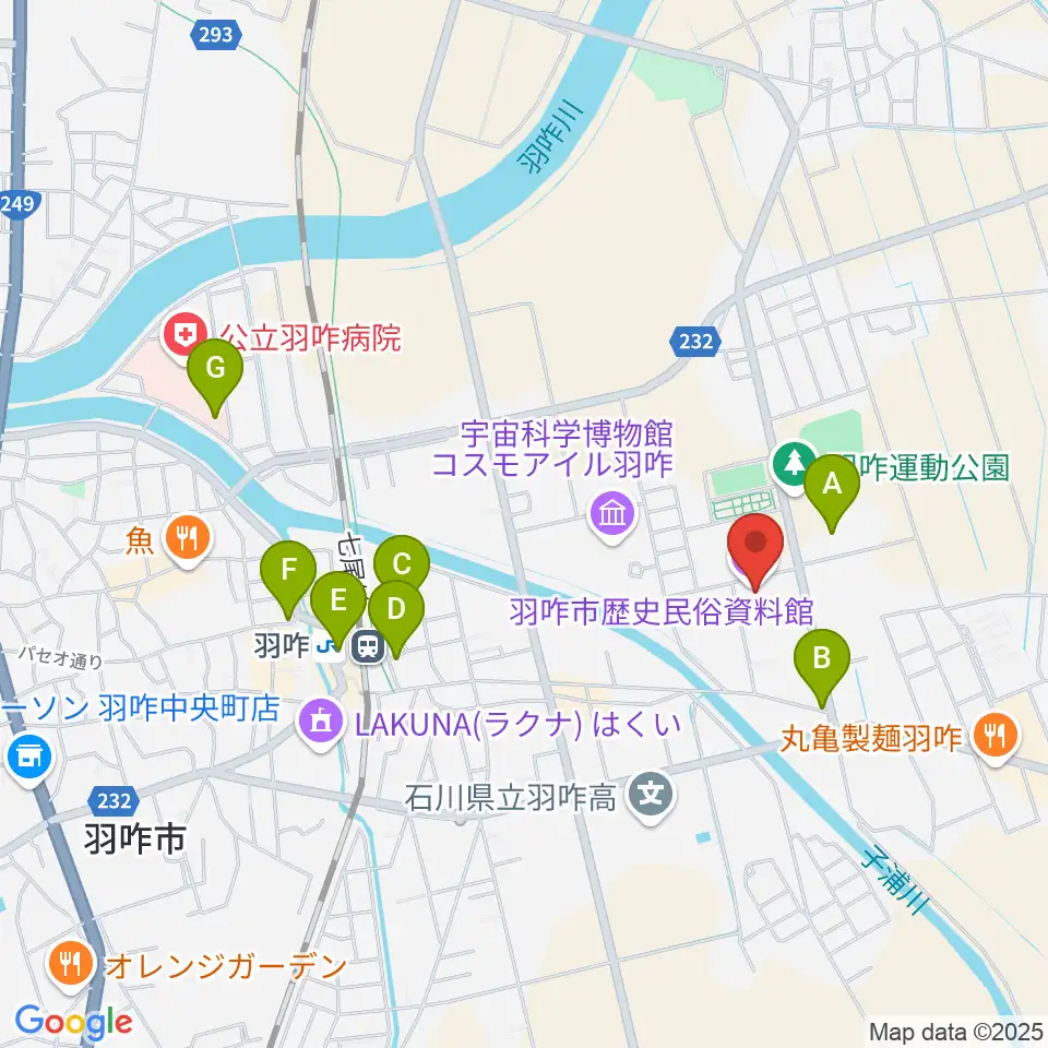 羽咋市歴史民俗資料館周辺の駐車場・コインパーキング一覧地図