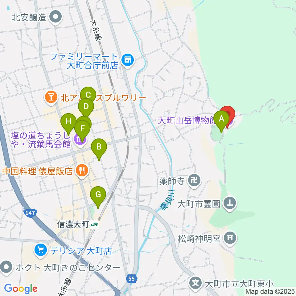 市立大町山岳博物館周辺の駐車場・コインパーキング一覧地図