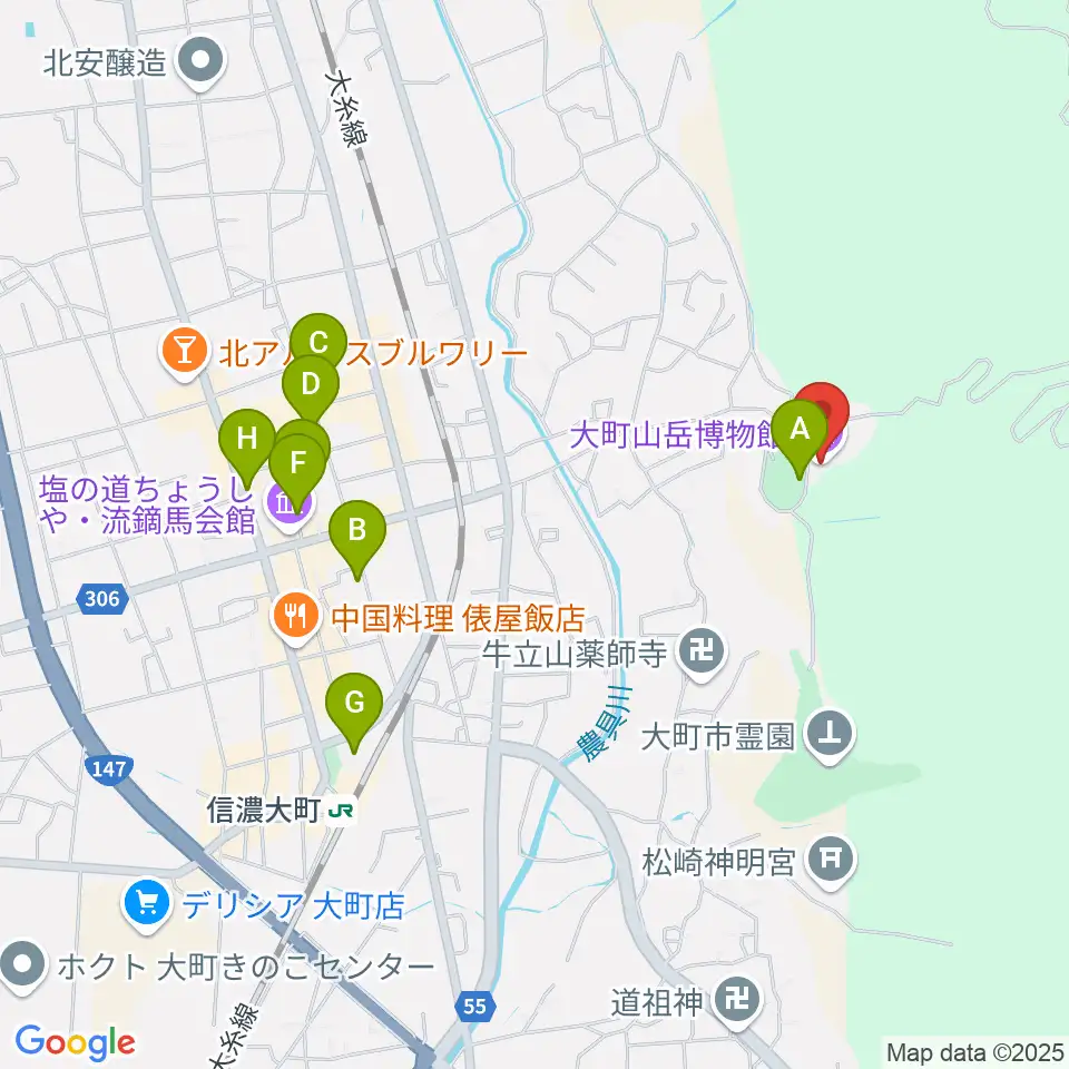 市立大町山岳博物館周辺の駐車場・コインパーキング一覧地図