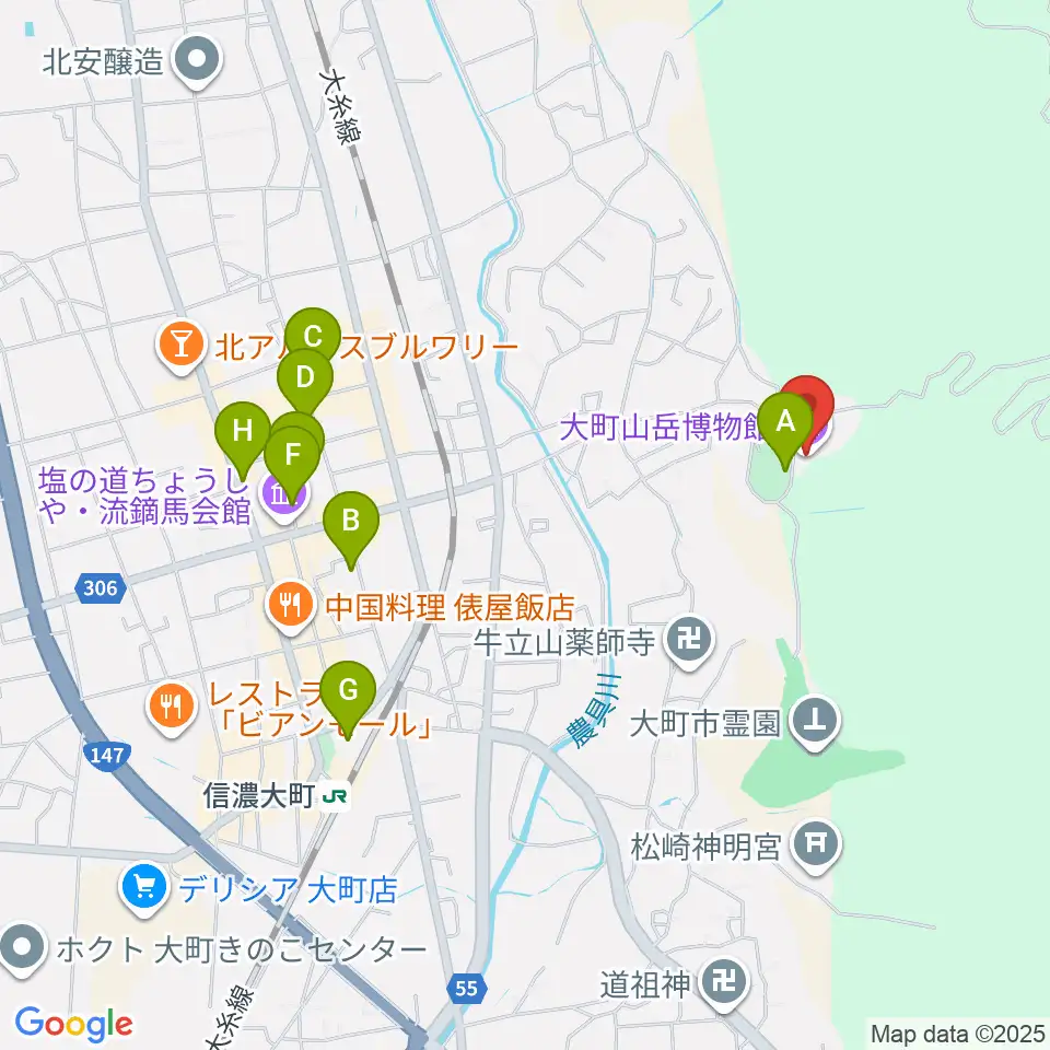 市立大町山岳博物館周辺の駐車場・コインパーキング一覧地図