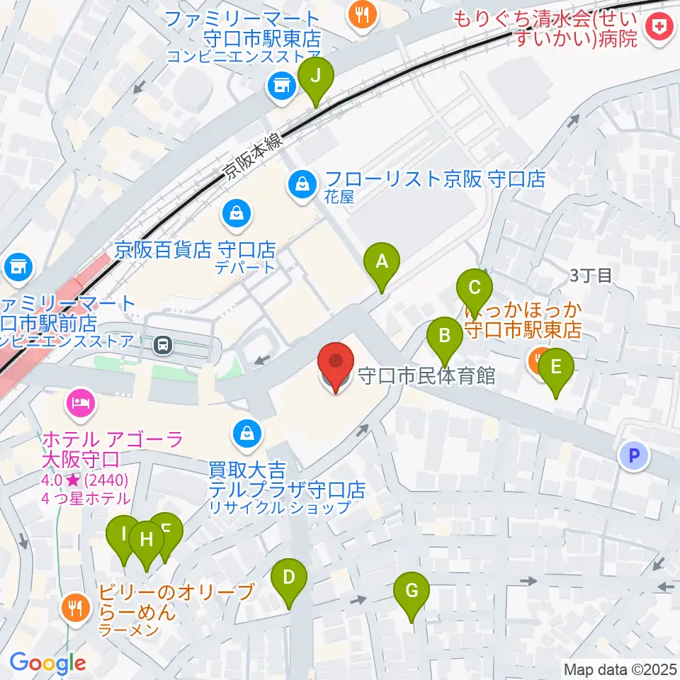 守口市民体育館周辺の駐車場・コインパーキング一覧地図