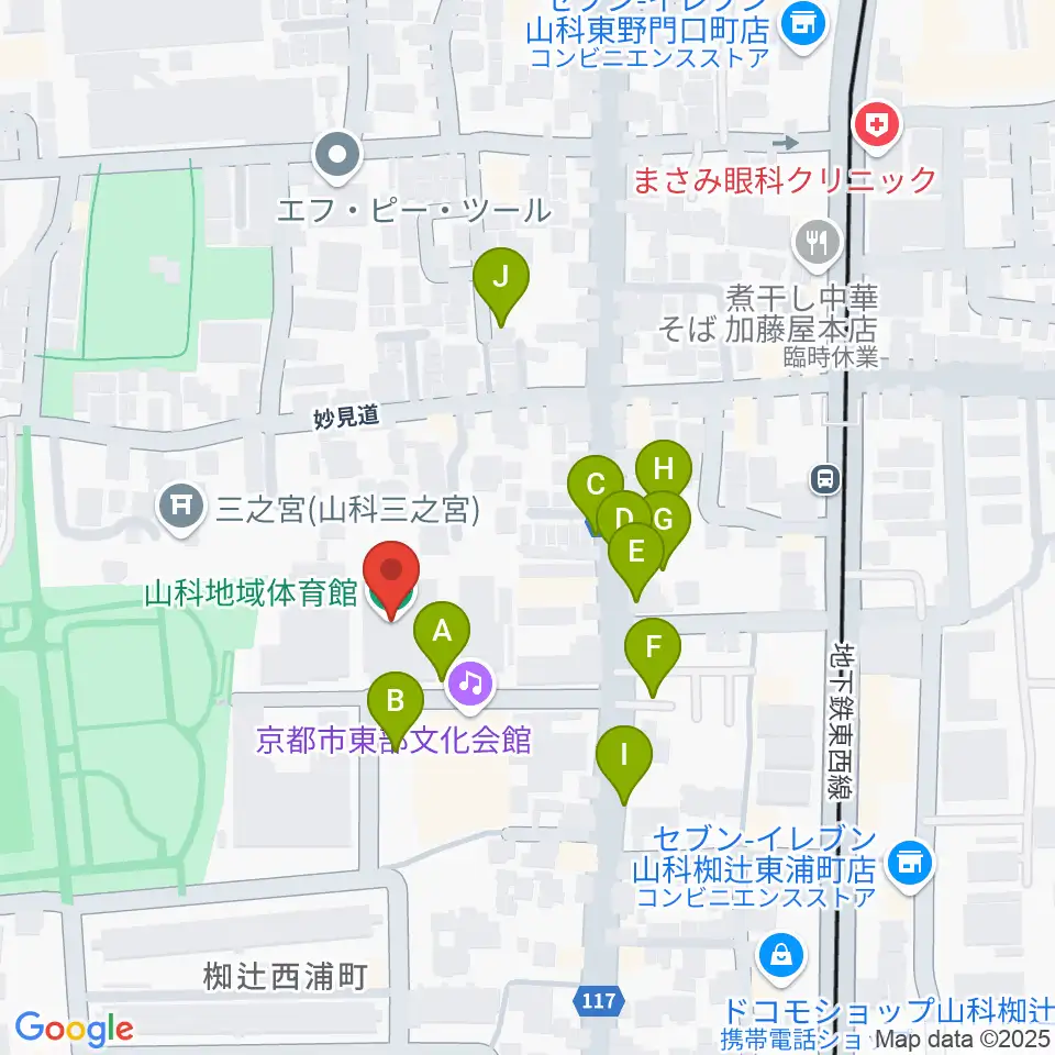 山科地域体育館周辺の駐車場・コインパーキング一覧地図