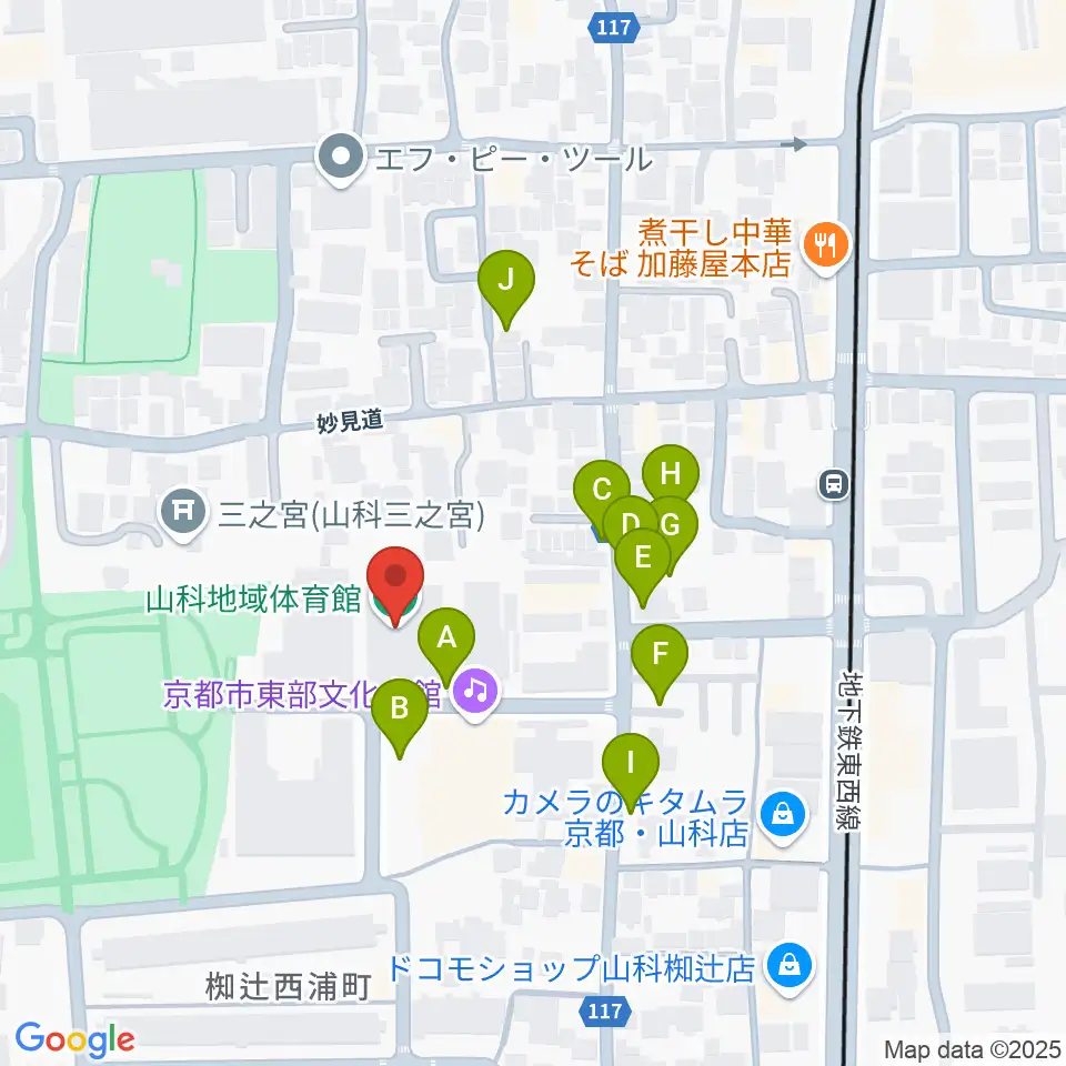 山科地域体育館周辺の駐車場・コインパーキング一覧地図