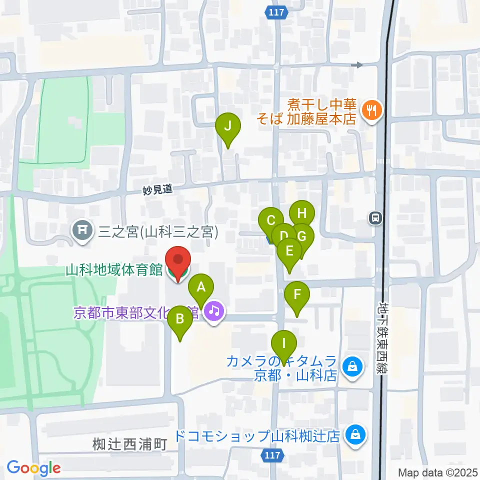 山科地域体育館周辺の駐車場・コインパーキング一覧地図