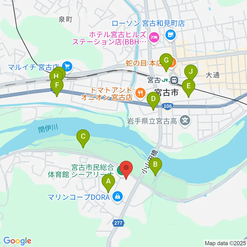宮古市民総合体育館シーアリーナ周辺の駐車場・コインパーキング一覧地図