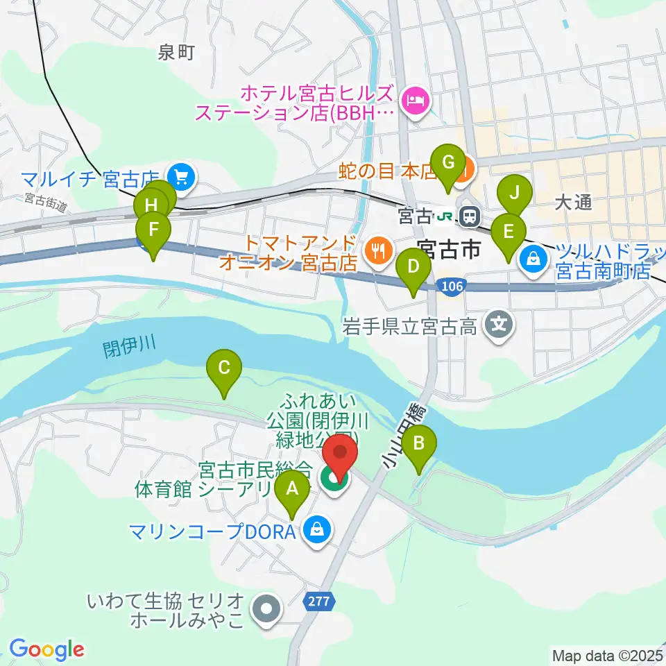 宮古市民総合体育館シーアリーナ周辺の駐車場・コインパーキング一覧地図