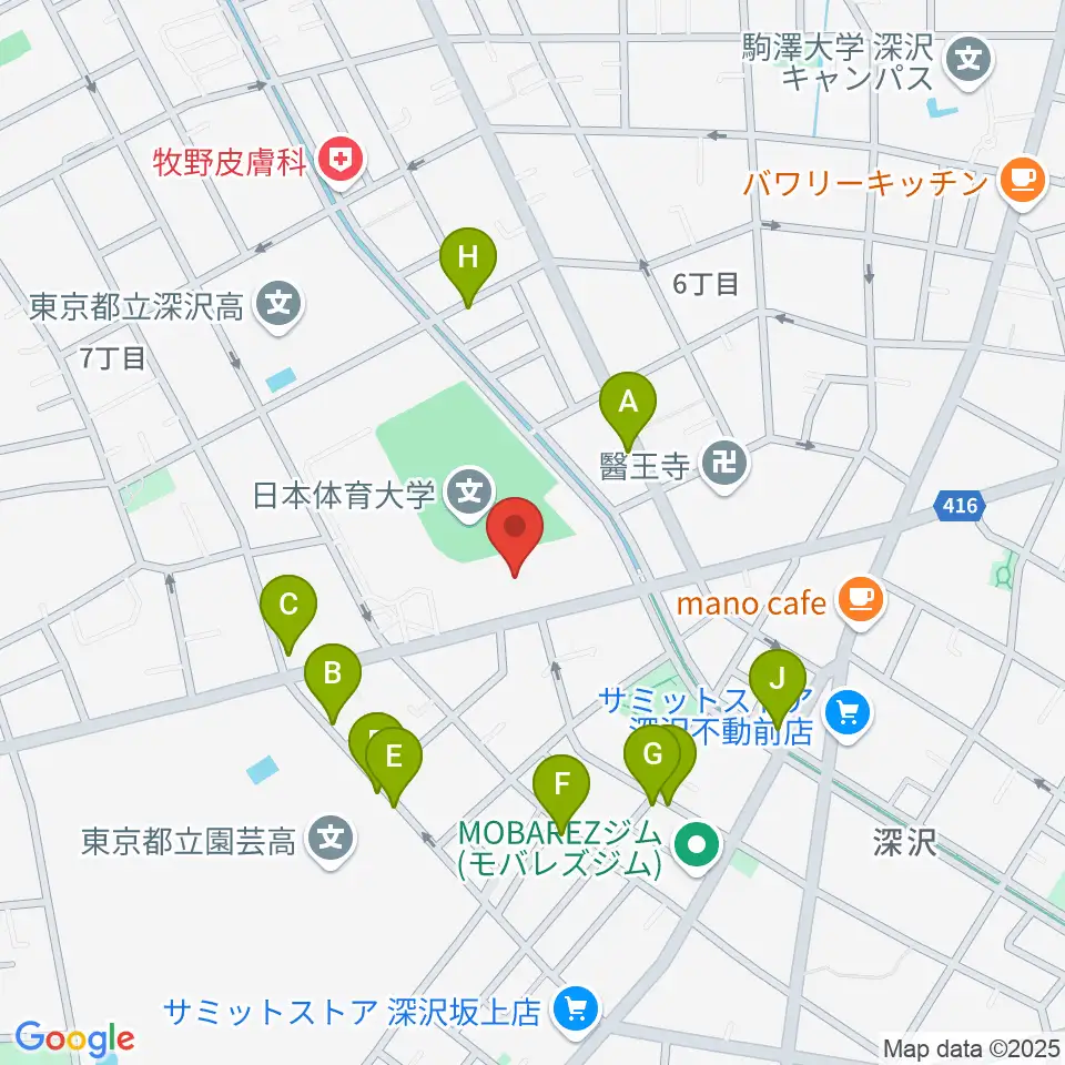 日本体育大学世田谷キャンパス メインアリーナ周辺の駐車場・コインパーキング一覧地図