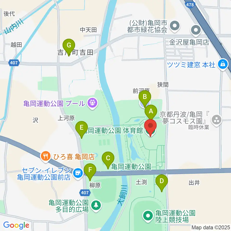 亀岡運動公園体育館周辺の駐車場・コインパーキング一覧地図