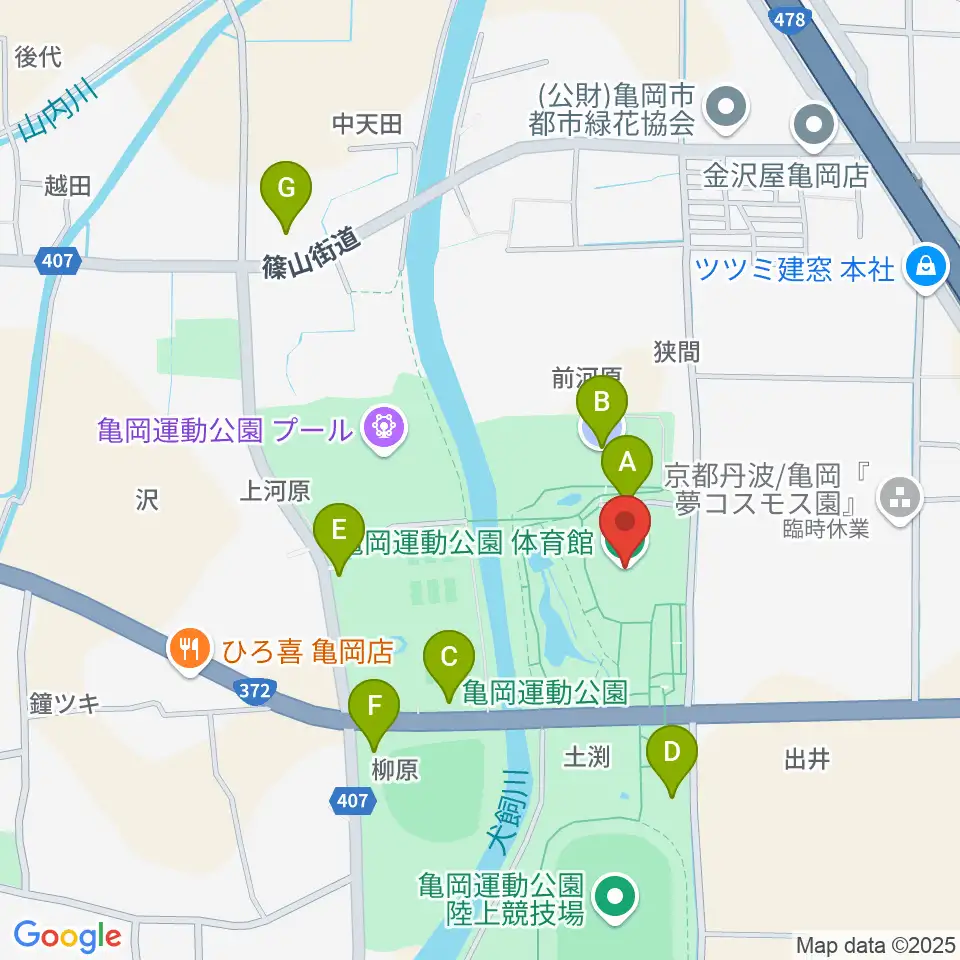 亀岡運動公園体育館周辺の駐車場・コインパーキング一覧地図