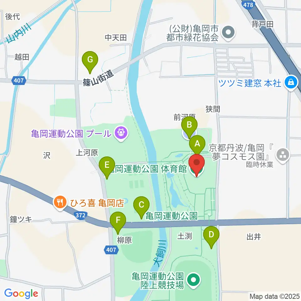 亀岡運動公園体育館周辺の駐車場・コインパーキング一覧地図
