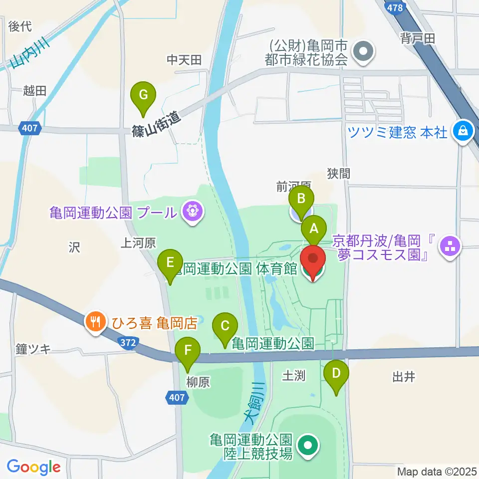 亀岡運動公園体育館周辺の駐車場・コインパーキング一覧地図