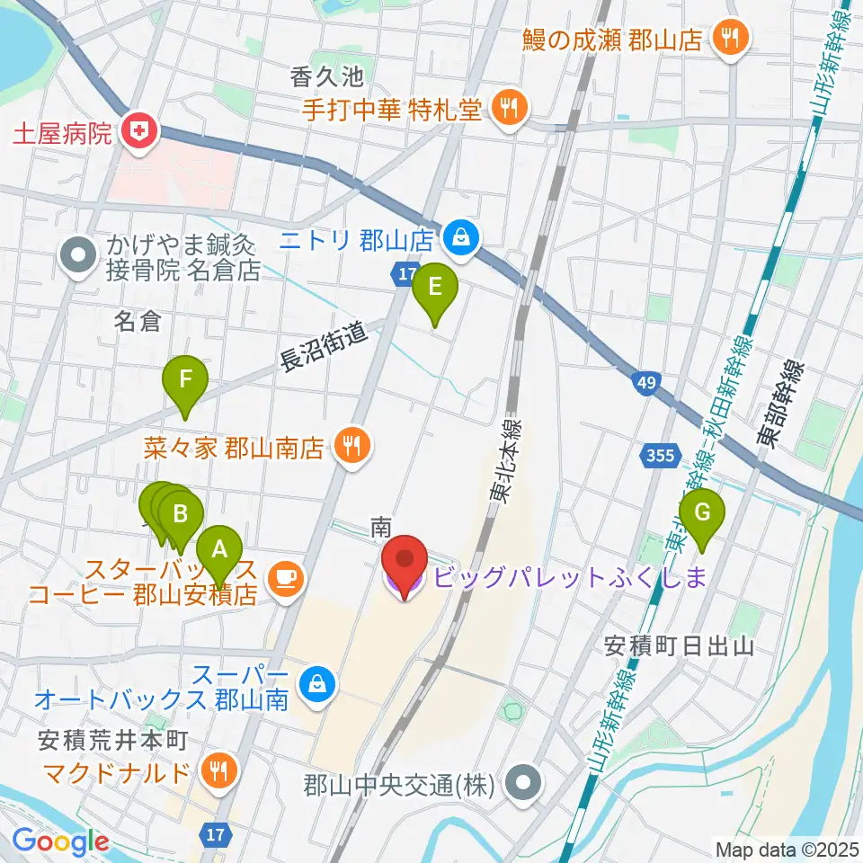 ビッグパレットふくしま周辺の駐車場・コインパーキング一覧地図