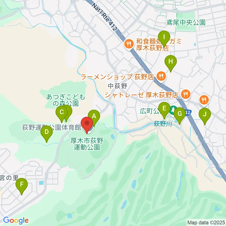荻野運動公園体育館周辺の駐車場・コインパーキング一覧地図