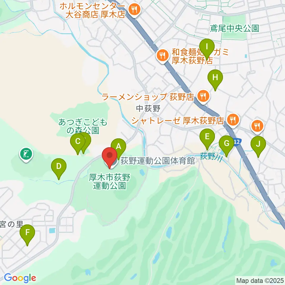 荻野運動公園体育館周辺の駐車場・コインパーキング一覧地図