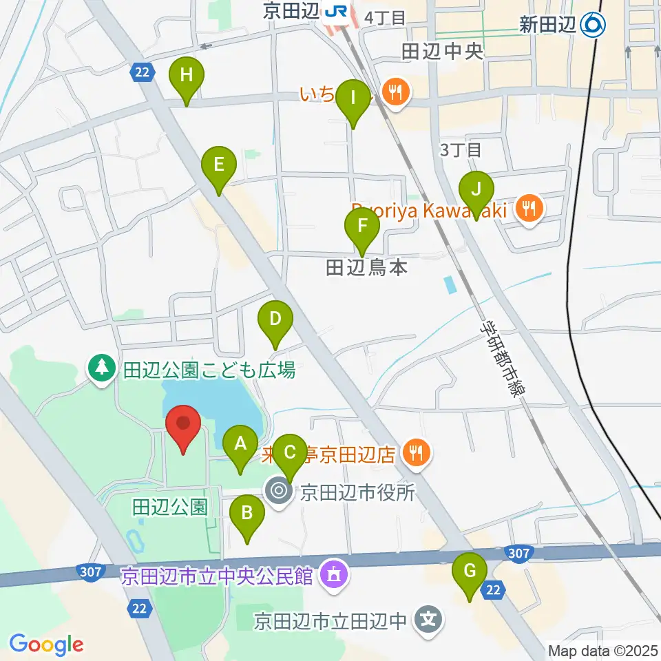 京田辺市田辺中央体育館周辺の駐車場・コインパーキング一覧地図