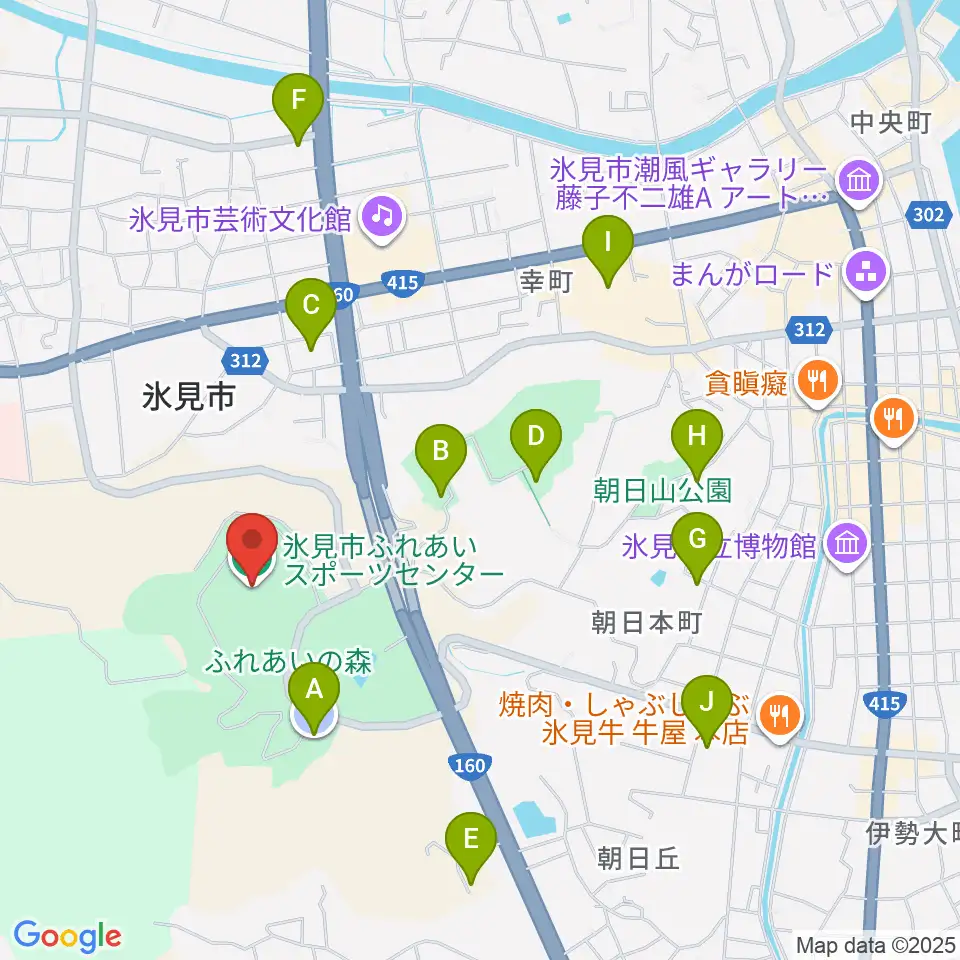 氷見市ふれあいスポーツセンター周辺の駐車場・コインパーキング一覧地図