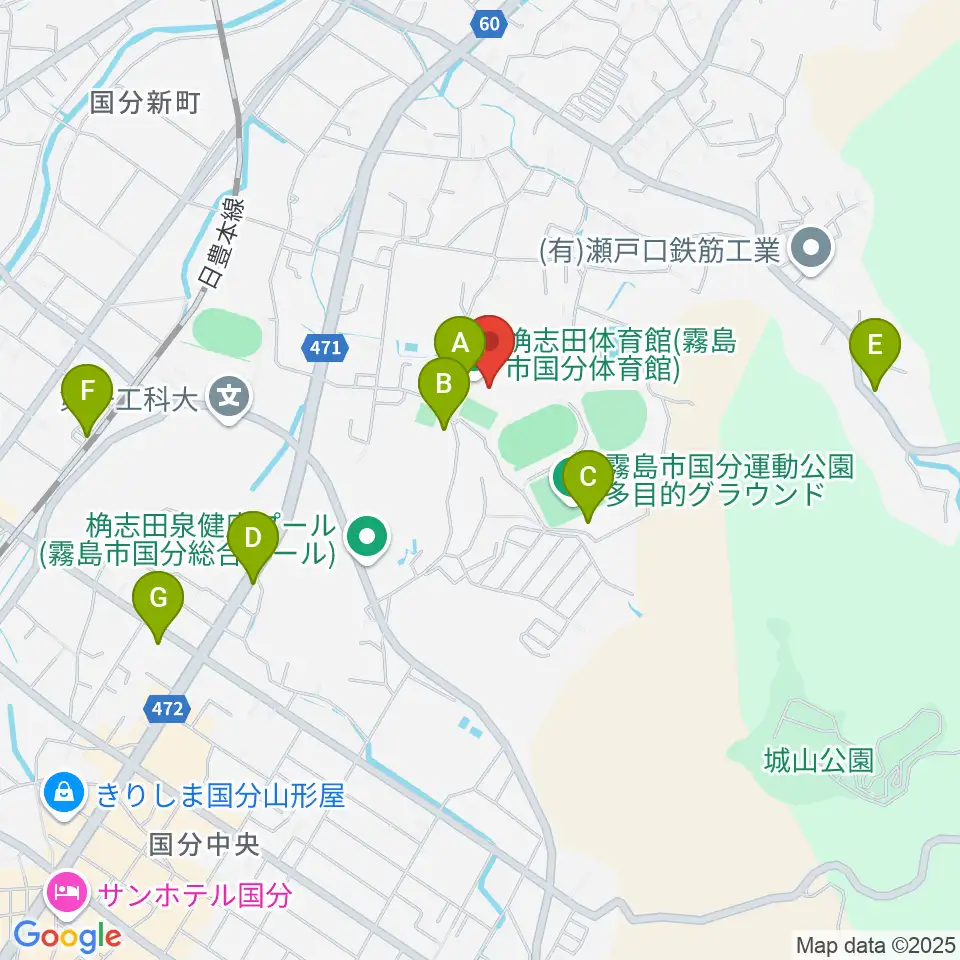 桷志田体育館周辺の駐車場・コインパーキング一覧地図