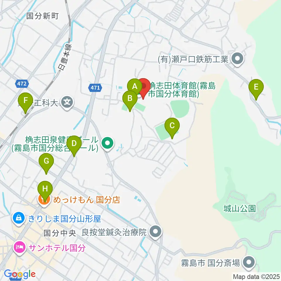 桷志田体育館周辺の駐車場・コインパーキング一覧地図