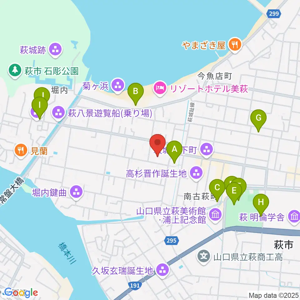 萩博物館周辺の駐車場・コインパーキング一覧地図